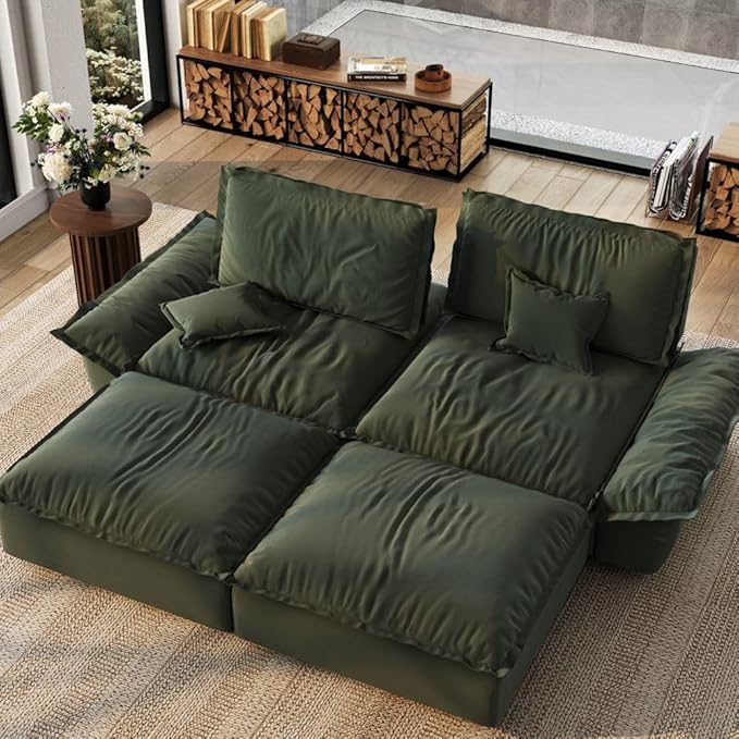 POVISON Oversized Modular Sectional Sailboat Sofa for Living Room with Adjustable Backrest Modern Sectional Couches Loveseat Large Deep Sofa 2 Seats with 2 Ottomans Comfy Cloud Couch for House Office