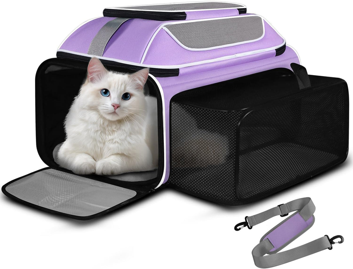 Petskd Top and Side Expandable Pet Carrier 19x13x9 Inches Southwest Allegiant Airlines Approved, Soft-Sided Carrier for Small Dog Under 12 lbs and Large Cat Under 15 lbs(Purple)