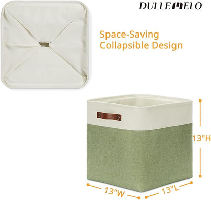 DULLEMELO Storage Baskets for Organizing, Linen Closet Organizers and Storage Baskets for Dog Toy Box, 13 Inch Decorative Cube Storage Bins with handle for Baby Gift Basket(4 Pack - 13" White&Green)