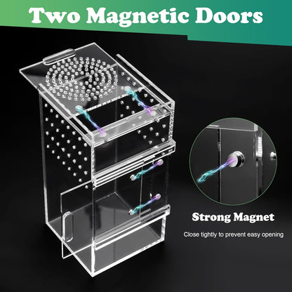 Jumping Spider Enclosure, 3x3x6 Inch Jumping Spider Habitat with Magnet Opening Door Jumping Spider Accessories Small Acrylic Terrarium for Tarantula and Praying Mantis