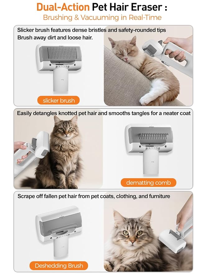 Dog Vacuum for Shedding Grooming, Pet Grooming Vacuum for Dogs, Cat Grooming Supplies, Vacuum Pet Hair Remover Tool with Slicker Deshedding Dog Brush for Shedding Dematting Comb Kit