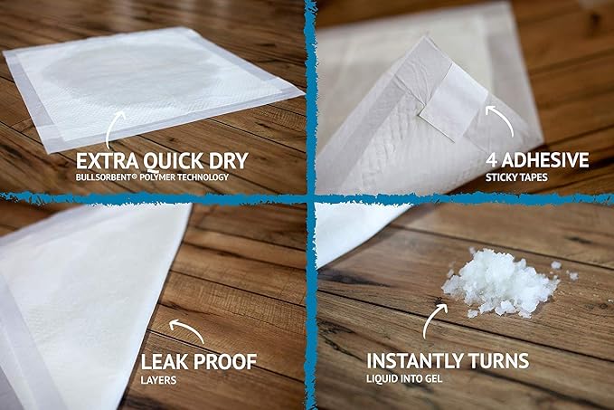 Bulldogology Puppy Training Pads - Pee Pads with Adhesive Sticky Tape (24x24) Large Dog Training Wee Pads with 6 Layer Extra Quick Dry Bullsorbent Polymer Tech (100-Count, White)