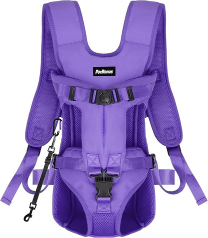 PetBonus Dog Front Carrier Backpacks, Legs Out Easy-fit Puppy Chest Carrier | Hands Free, Adjustable, Safety Strap, Walking Hiking Cycling Motorcycle bag, For Small Medium Dogs (Purple, S)