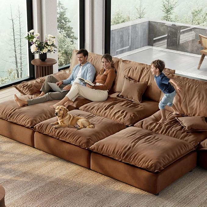 POVISON Oversized Modular Sectional Sailboat Sofa for Living Room with Adjustable Backrest Sectional Couches Large Deep Sofa Set 3 Seats Big with 3 Ottomans Comfy Cloud Couch for House Office