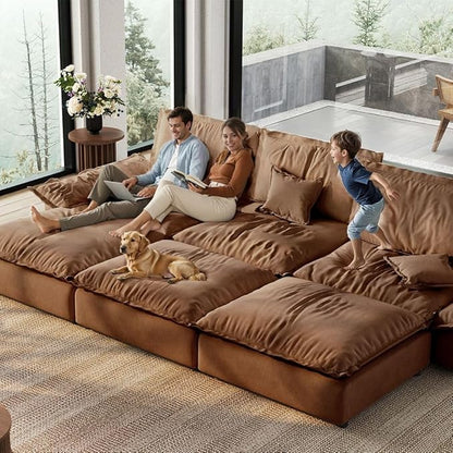POVISON Oversized Modular Sectional Sailboat Sofa for Living Room with Adjustable Backrest Sectional Couches Large Deep Sofa Set 3 Seats Big with 3 Ottomans Comfy Cloud Couch for House Office