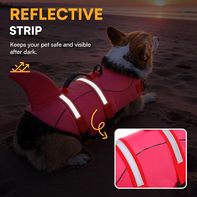 Dog Life Jacket High Flotation, Reflective Dog Life Vest for Swimming, Adjustable Dogs Life Preserver Rescue Handle Spring Summer Pool for Small, Medium, Large Dogs (Rosepink,L)
