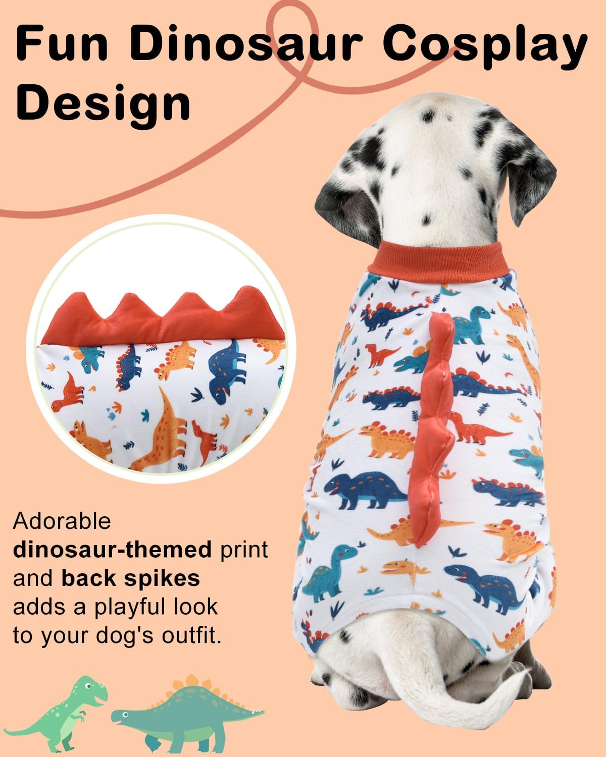 CuteBone Dinosaur Costume Dog Pajamas, Stretchy Spandex Crystal Velvet Sleepwear Coat for Small Dogs, Soft & Warm Pet Outfit Clothes for Cold Weather, Cozy Pullover Design COSP02L