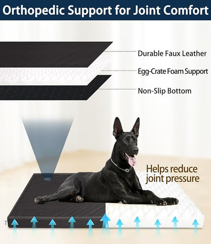 Waterproof Dog Bed Hair-Resistant, Removable Vegan Leather Cover, Pee Proof Black Vinyl Pad, Easy to Clean Pet Pad