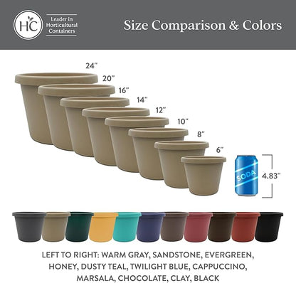 The HC Companies Prima Round Plastic Plant Pot w/Rolled Rim - Lightweight & UV Resistant Flower Pot for Herbs & More - Outdoor & Indoor Plant Pots w/Drainage (20 inch, Sandstone, Pack of 1)