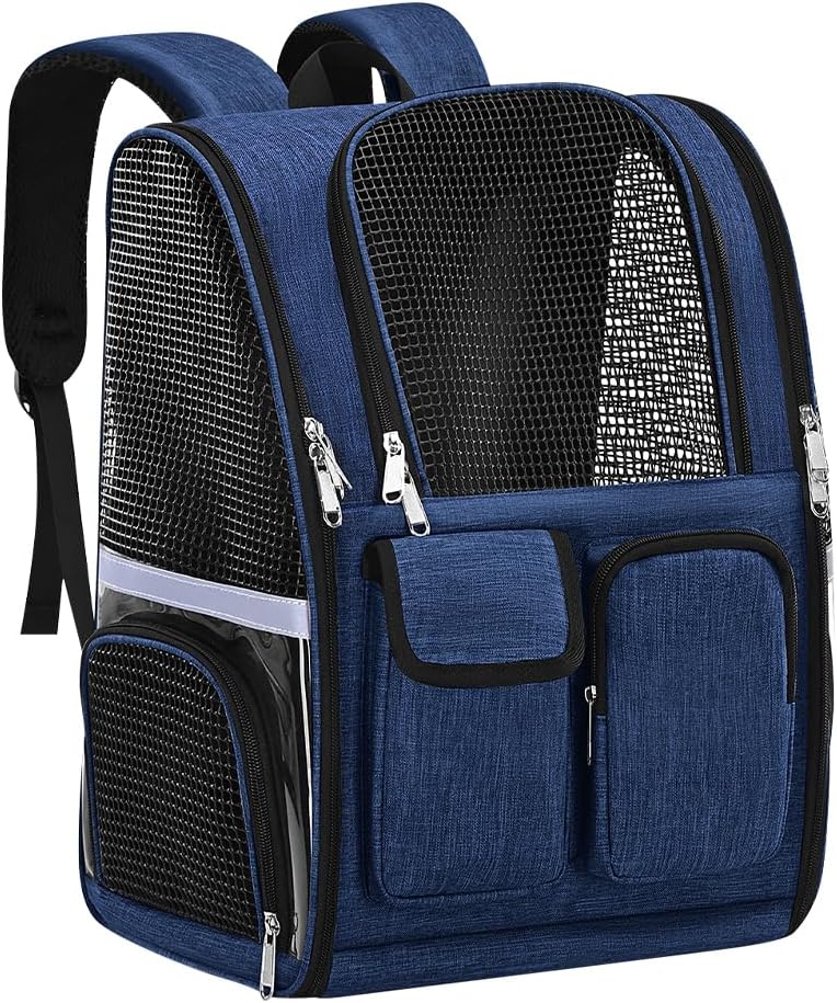 Pet Backpack, Airline Approved Dog Backpack, Cat Bag for Travel Hiking Bike Riding Walking Outdoor, Cat Backpack with Breathable Mesh(Blue)