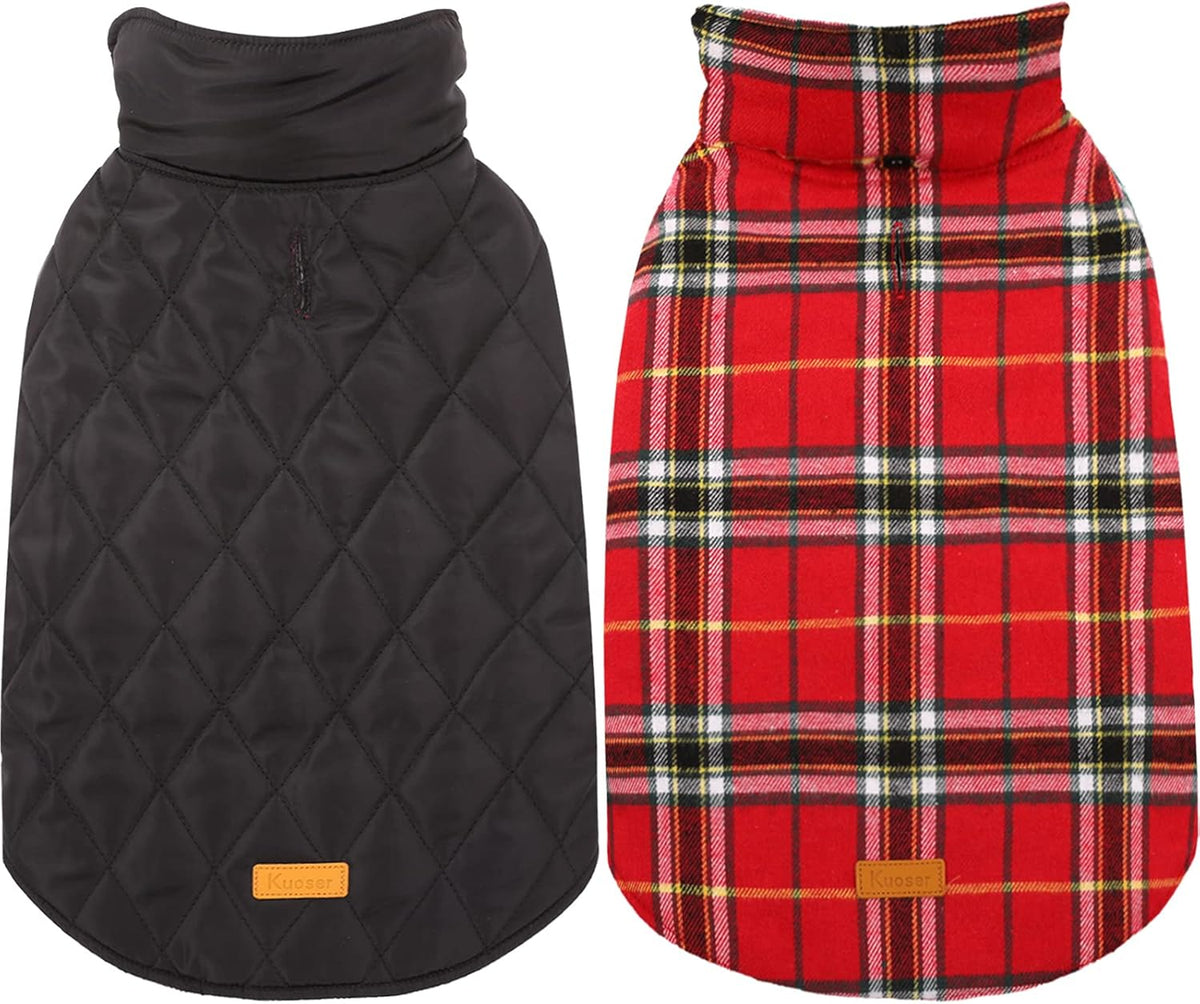 Kuoser Waterproof Dog Coat, Reversible Dog Jacket for Large Dogs, Adjustable Durable Doggie Winter Coat for Groowing Puppies Warm Puppy Cold Weather Apparel, Bright Red L