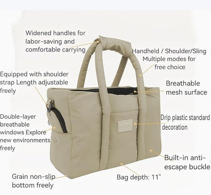 Dog Walking Bag Sling, Dog Carrier Purse with Safety Leash Clip,Warm Soft Sided Pet Carrier Purse for Small Medium Dogs Cats Portable Hands-Free Shoulder Tote for Outdoor Travel (Light Khaki)