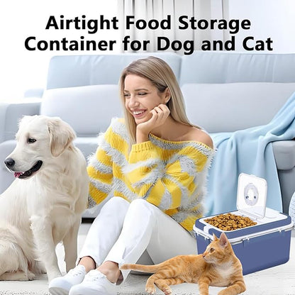 Sanbo Dog Food Storage Container Stainless Steel with Scoop, Airtight Pet Metal Food Storage Bin,Cat Food Canister,Storage Box with Date Tracker for Kitchen (Blue, 10L)