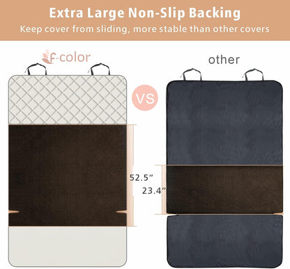 F-color SUV Cargo Liner for Dogs, Water Resistant Pet Cargo Cover Dog Seat Cover Mat for SUVs Sedans Vans with Bumper Flap Protector, Non-Slip, Large Size Universal Fit, Beige