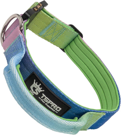 TSPRO Premium Dog Collars Tactical Dog Collar with Handle and Heavy Duty Quick-Release Metal Buckle Durable Thick and Adjustable for Medium to Large Dogs (Gradient Rainbow M)