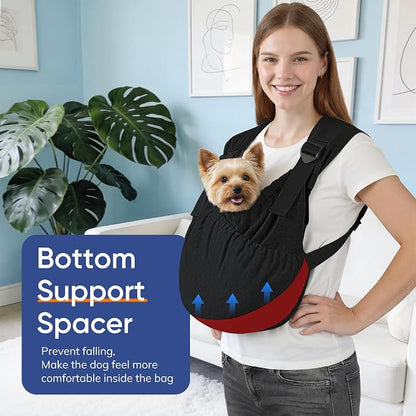 Supet Dog Sling Carrier for Pets, Adjustable Hands Free Front Chest Pouch | Reduces Back & Neck Pain Anti-Anxiety Backpack, 62% Cotton Blend Soft Bag, Fit Dogs, Cats, Puppy (Black Plus 11-18Lbs)