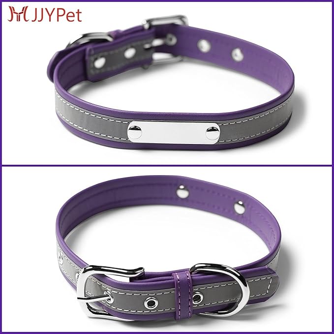 Personalized Reflective Cat Collars with Name Tag and Plated,Engraved Custom Cat Collar with Name and Phone,Kitten Collar with Safety Buckle Adjustable for Cats and Kitten(Purple)