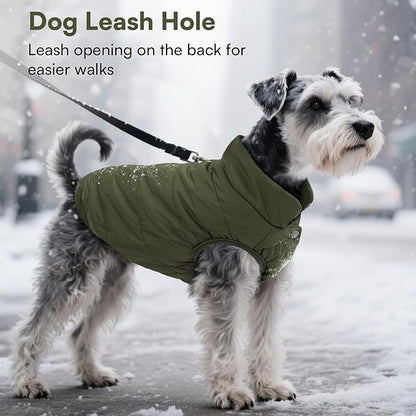 ASENKU Windproof Dog Winter Coat Waterproof Fleece Jacket Cold Weather Pet Apparel for Small Medium Large Dogs (ArmyGreen, S)