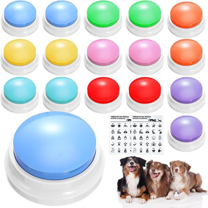 Jerify 16 Pcs Voice Recordable Dog Buttons for Communication Pet Cat Talking Buttons with Stickers 30 Seconds Interactive Speech Training Buzzers for Cat Pet Dog(Fresh Colors)