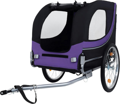 Blue-Grey Large Folding Bike Trailer for Dogs – Heavy-Duty Steel Frame, 66LB Capacity Pet Carrier for All-Terrain Cycling, Jogging & Camping Adventures!