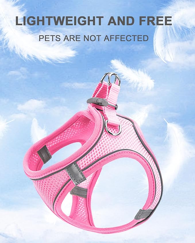 XXS Pink Soft Mesh Dog Harness and Leash Set,No Escape Puppy Harnesses for Training Walking， Reflective Adjustable Puppy Vest for Small Medium Dogs, Cats (Pink, XXS)