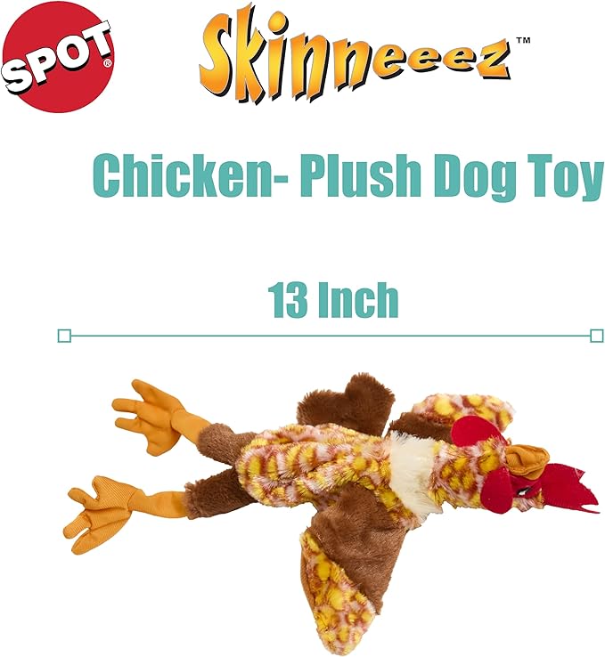 SPOT Skinneeez Chicken 13 Inch Stuffing-Free Plush Squeaky Dog Toy – Soft Interactive Chew Toy for Small and Medium Dogs – Mess-Free Play for Light & Moderate Chewers