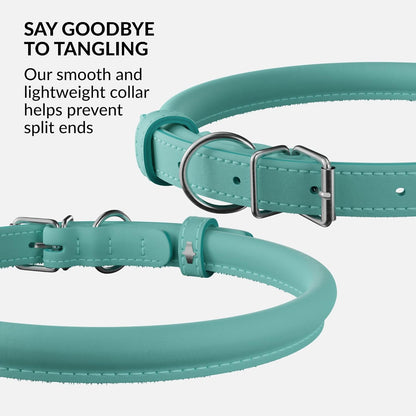 CollarDirect Rolled Leather Dog Collar, Soft Padded Round Puppy Collar, Handmade Genuine Leather Collar Dog Small Large Cat Collars 13 Colors (13-16 Inch, Mint Green Smooth)