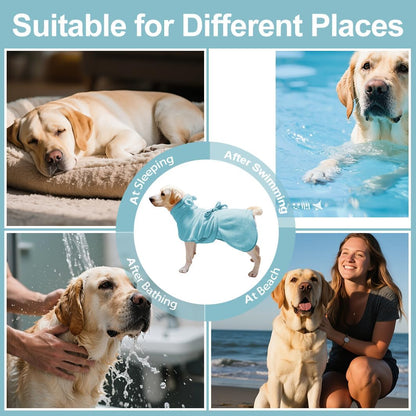 Medium to Large Size Dog Bathrobe, Quick Drying Super Absorbent Used for After Bathing, Warm Dog Towels, Adjustable Hoodies and Belts for Pet Dogs Bath Clothes Products(Blue, 5XL)