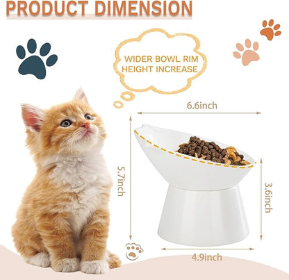 Detachable Elevated Cat Bowls, 15° Tilted Raised Cat Food Bowl Anti-Vomiting, Whisker Friendly, Adjustable Pet cat Dishes for Protecting Spine, Adult Kitten (White)