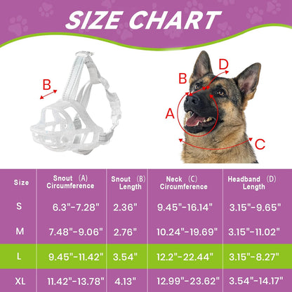 Glow-in-The-Dark Dog Muzzle, Basket Muzzle for Small Medium Large Dogs,Anti-Biting Chewing, Lightweight Cage Design,Allows Drinking & Panting,for Grooming & Training (Transparent Size L)