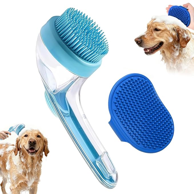 Pet Bath Brush, 2Pcs Dog Bath Brush 2 in 1 Dog Shampoo Brush with Built-in Soap Dispenser for Showering Long Short Haired Dogs Cats