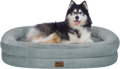 Orthopedic Waterproof Large Dog Bed: Memory Foam Washable Dog Bed with Bolsters - XXL Orthopedic Removable Cover for Medium Large Sized Pet - Non-Slip Bottom - Grey