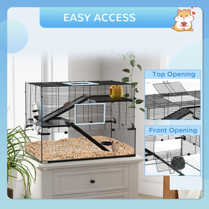 30" Hamster Cage, Gerbil Cage with Glass Basin for Small Hamsters, Black