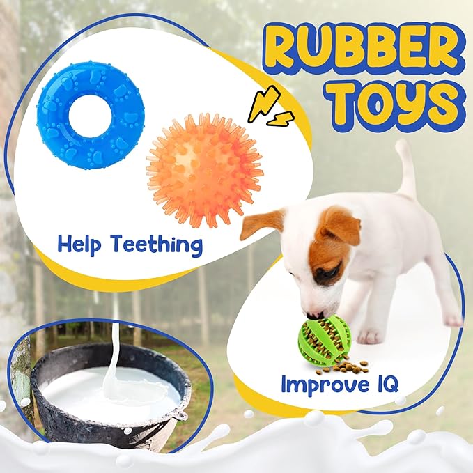 Puppy Toys for Teething, 9 Pack Interactive Dog Toys for Small Dogs, Puppy Chew Toys for Boredom with Rope Toys, Treat Ball and Cute Squeaky Toys