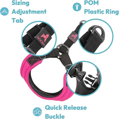 Gooby Escape Free Sport Dog Harness, Choke-Free, Turquoise, Large | Patented escape-free frame; Reduces choking; 4-point adjustment; Soft neoprene padding; Durable webbed straps