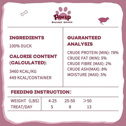 PAWUP Freeze Dried Duck Treats for Dogs, Freeze-Dried Raw Food Topper, High Protein, Gluten&Grain Free, Rawhide Free, 3.8 oz