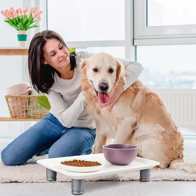 Marsui Ant Proof Pet Food Tray, Waterless Raised Cat Dog Bowl Stand with Adjustable Legs, No-Fill Physical Barrier for Indoor Feeding Station, Kitchen Sweets and Trash Area(43mm-75mm,White)