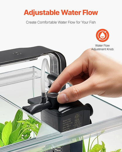VEVOR Fish Tank Aquarium, 5 Gallon Square Ultra-Clear Glass Starter Smart Tank Adjustable 3 Color Lighting, Self Cleaning System Fishbowl for Freshwater & Saltwater Fish Home, Office, or Pet Use