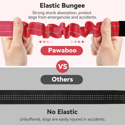 Pawaboo 2Pack Dog Seatbelt for Car, 3-in-1 Dog Seat Belt Bungee, Shockproof Dog Car Tether with Buckle & Hook Latch, Adjustable Reflective Dog Car Harness Leash with 360° Lockable Buckle, Red