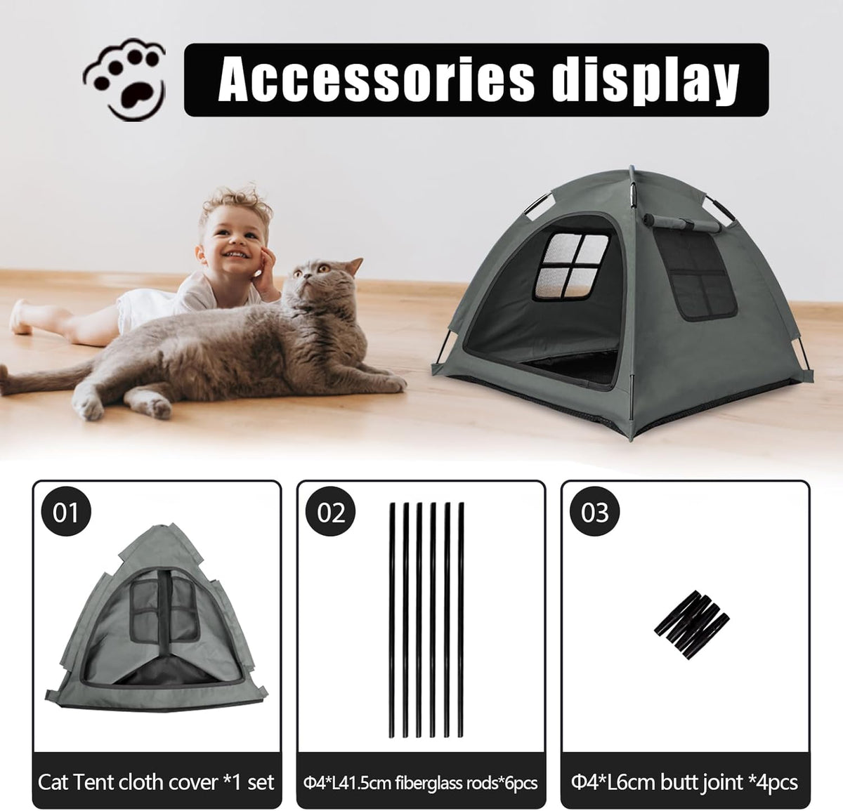 Grey Cat Tent House、Cat's Nest, Portable Indoor/Outdoor Pet Tent House for Cats, Puppies and Other Small Animals