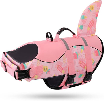 Dog Life Jacket High Flotation, Reflective Dog Life Vests for Swimming, Adjustable Dog Life Preserver Rescue Handle Spring Summer Pool for Small, Medium, Large Dogs (Pink Ice Cream,XL)