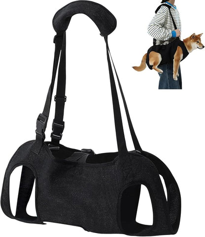 Shinylin Dog Carry Sling Emergency Backpack Pet Legs Support and Rehabilitation Dog Lift Harness Adjustable Lifting Straps Carrier for Senior Dogs Joint Injuries, Arthritis, Hiking, Skiing, Black (M)