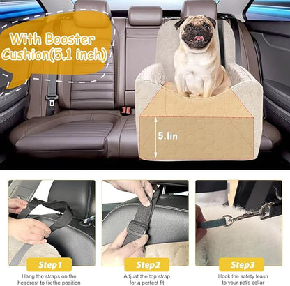 Dog Car Seat for Small/Medium Dogs, Memory Foam Dog Booster Seat, Travel Safety Per Car Seat with Washable Removable Cover, Storage Pockets for Dogs up to 35 lbs (White, Small)