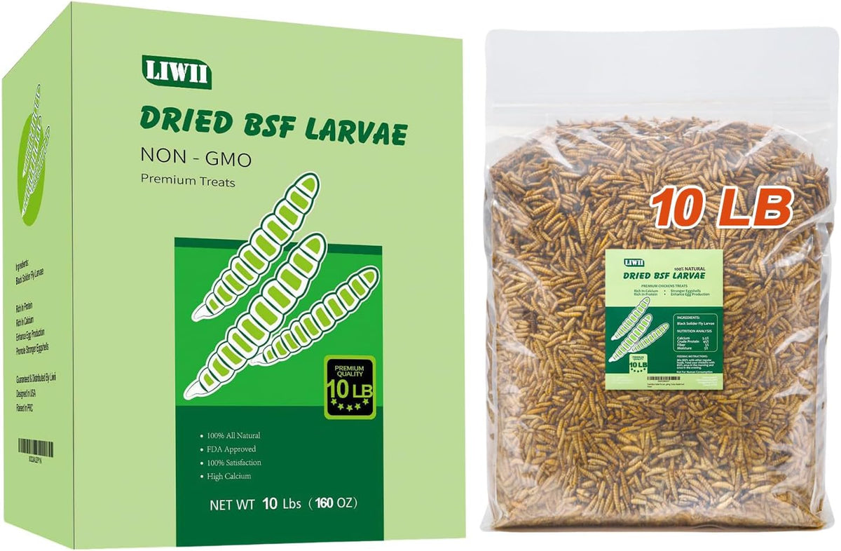10LB Dried Black Soldier Fly Larvae, 86X Calcium Than Dried Mealworms, High Protein Non-GMO Organic Chicken Feed