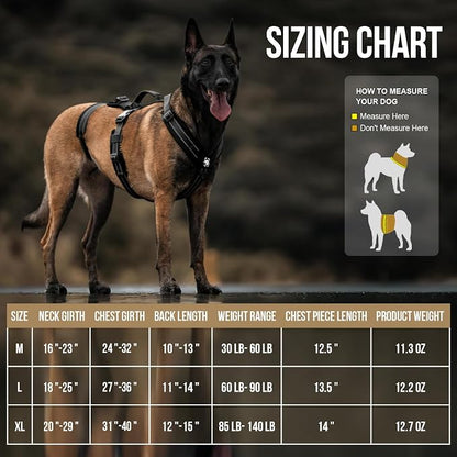 OneTigris Dog Harness No Pull Adjustable Tactical Harness with Soft Padding | Y-Shaped Reflective High-tensile Nylon, 1 Handle, 3 D-rings Easy Walk Dog Harness for Medium Large Dogs Easy on/off Tactical