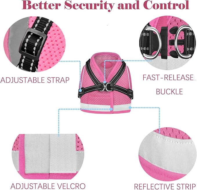 Cat Harness and Leash for Walking, Kitten Escape Proof Harnesses, Adjustable Reflective Puppy Harness with Leashes Set, Easy Adjustable Soft net Breathable Pet Safety Vest