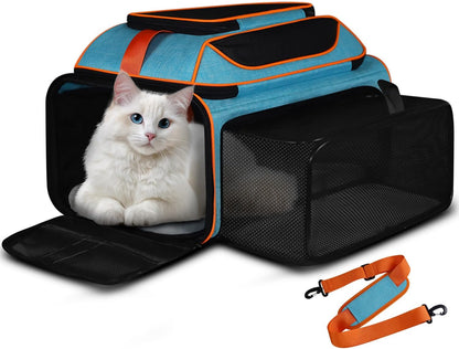Petskd Top and Side Expandable Pet Carrier 19x13x9 Inches Southwest Allegiant Airlines Approved, Soft-Sided Carrier for Small Dog Under 12 lbs and Large Cat Under 15 lbs(Blue)
