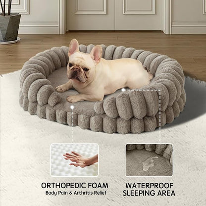 BALANCE Calming Dog Bed for Medium Sized Dogs, 30 Inches Oval Washable Pet Bed with Sides, Orthopedic Pet Couch Sofa with Non-Slip Bottom, Oatmeal