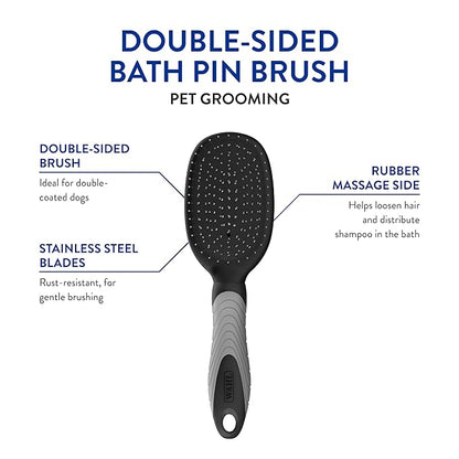 WAHL Professional Animal Double Sided Bath Pin Brush for Dogs (#858477) - Pet Brush to Groom Dogs - For Akitas, Huskies & Australian Shepherds - Durable Dog Pin Brush