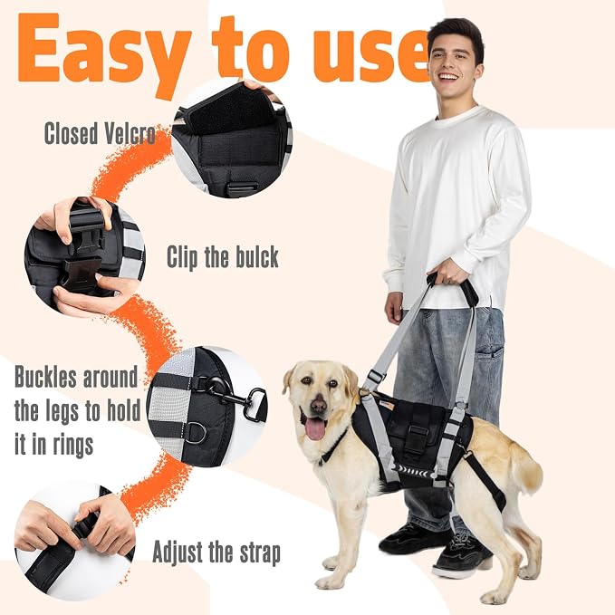 Dog Lift Harness for Large Dogs,Full Body Dog Sling Carrier, Black, XL | Help Support Big, Elderly Pet with Arthritis, Front/Rear Legs Assistance with Handle, for Lifting Injured Dogs Up Stairs